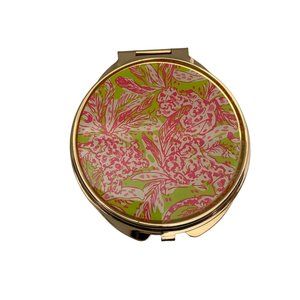 Lilly Pulitzer Compact Dual Sided Mirror Cougar Bar Lush Green Gold Tone